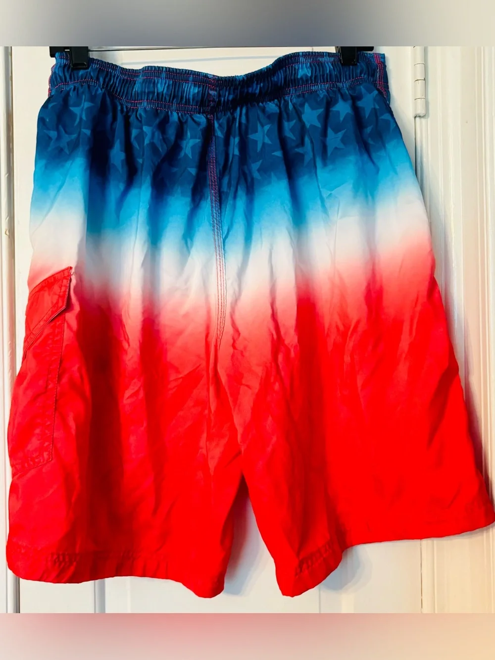 Men’s Speedo Patriotic Red White Blue Stars Ombre Swim Board Shorts- size L